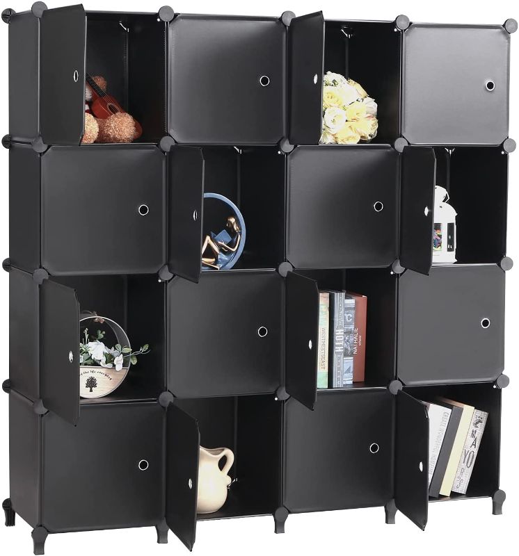 Photo 1 of ANWBROAD Cube Storage Organizer 16-Cube DIY Plastic Closet Cabinet with Doors Modular Clothes Storage Shelves