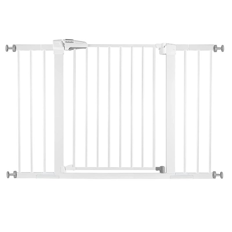 Photo 1 of BABELIO Metal Baby Gate Dog Gate 29-48 Inch Extra Wide Pet Gate for Stairs & Doorways, Pressure Mounted Walk Thru Child Gate with Door, NO Need Tools NO Drilling, with Wall Cups