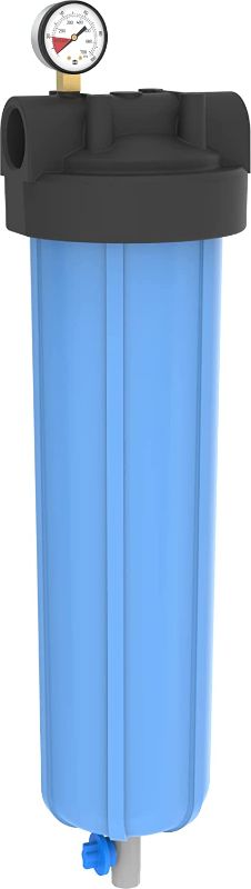 Photo 1 of 
Pentair Pentek 150367 PBH Big Blue Bag Filter Housing, 1" NPT #20 Bag Vessel Assembly with Gauge, Wrench and Drain Valve, 20-Inch, Black/Blue