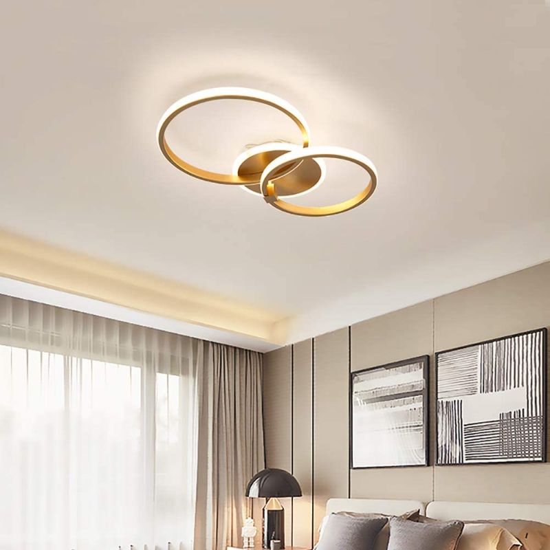 Photo 1 of Becailyer Modern LED Ceiling Lamp, 40W Flush Mount Ceiling Light with Two Ring Circle, Gold Acrylic Chandelier Light Fixtures for Living Room Bedroom Kitchen, 6000K Cool White