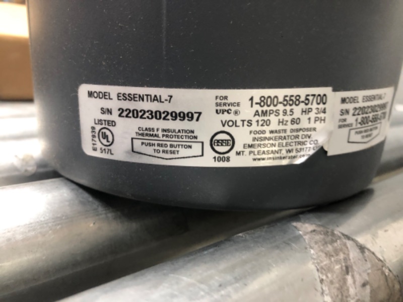 Photo 1 of InSinkErator Garbage Disposal + Air Switch + Cord, Evolution Essential XTR, 3/4 HP Continuous Feed , Gray
