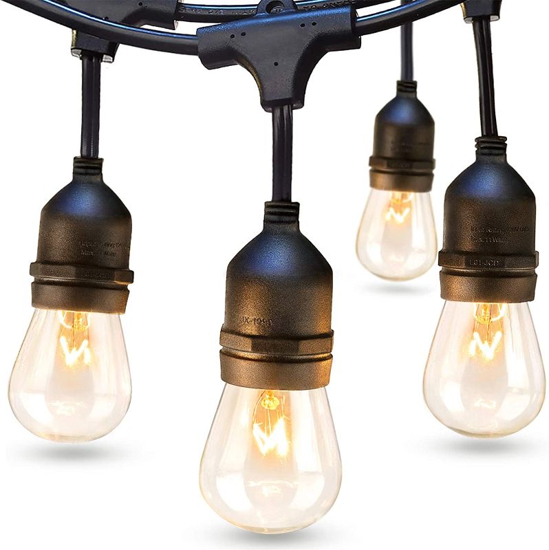 Photo 1 of addlon Outdoor String Lights Commercial Grade Weatherproof Strand Edison Vintage Bulbs(2 Spare Bulbs), 24FT ETL Listed Heavy-Duty Decorative Café Market Patio Lights for Bistro Garden Porch