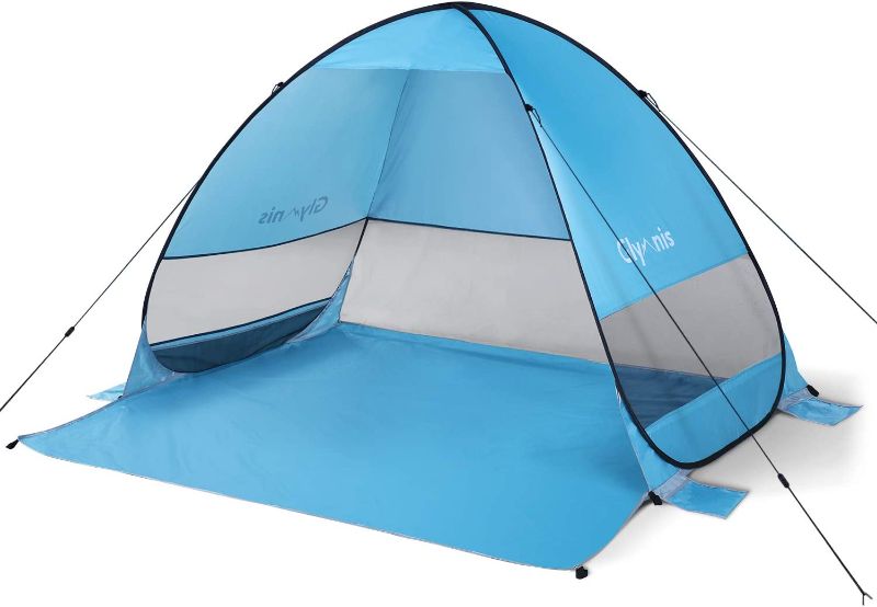Photo 1 of  Movtotop Pop Up Beach Tent Beach Shade Sun Shelter for 2-3 Person Portable Tent with UPF 50+ for Outdoor Activities Beach Traveling Blue