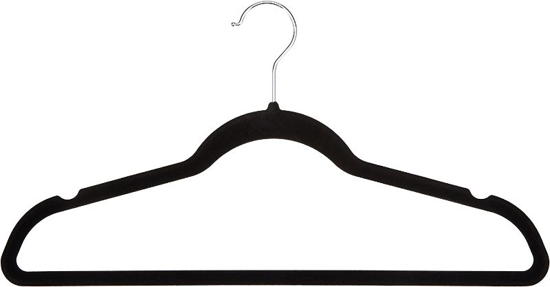 Photo 1 of Amazon Basics Slim, Velvet, Non-Slip Suit Clothes Hangers, Black/Silver - Pack of 100