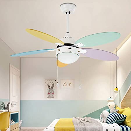 Photo 1 of Tropicalfan Ceiling Fan with Light and Remote, Kids Fan Light with 5 Colorful Blades for Child Bedroom Indoor (42", White)
