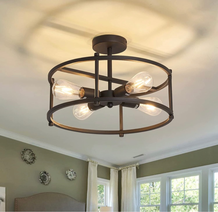 Photo 1 of FGSADI Industrial Semi Flush Mount Ceiling Light ,4 Light Rustic Metal Ceiling Light Fixture,Black Farmhouse Chandelier for Kitchen Island Dining Room Hallway Entryway Bedroom Living Room.