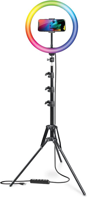 Photo 1 of 12" White/RGB Ring Light Kit with Extendable Tripod, Phone Holder and 360 Degree Ball Head- Bower
