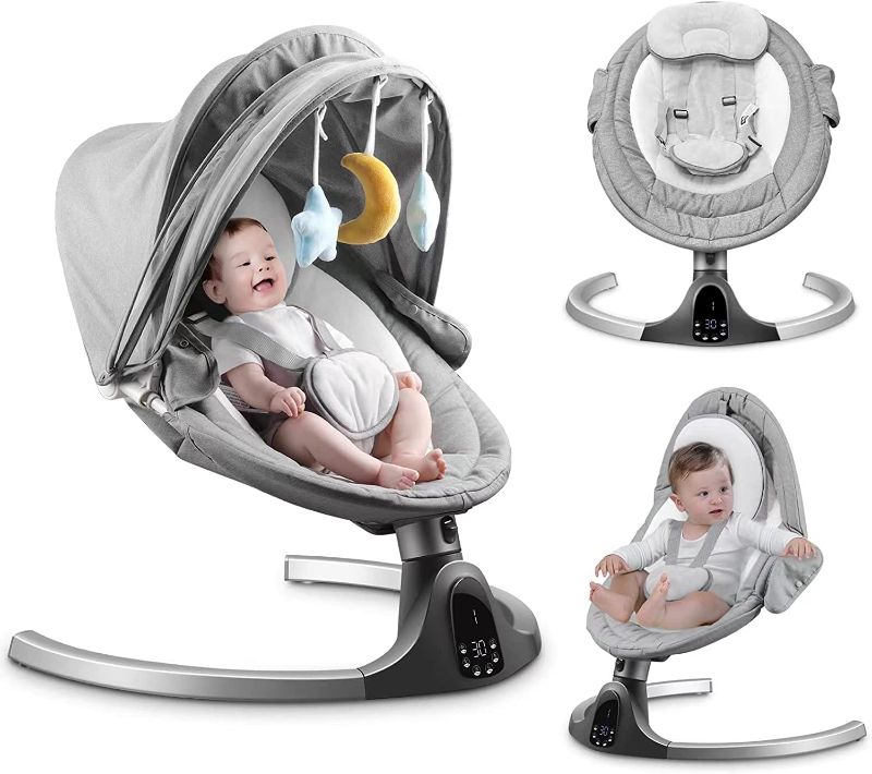 Photo 1 of Baby Swings for Infants, 5 Speed Bluetooth Baby Bouncer with 3 Seat Positions & Built-in 12 Music & 3 Timer Settings & 5-Point Harness & Remote Control, Touch Screen Chair for 5-20 lb, 0-9 Months