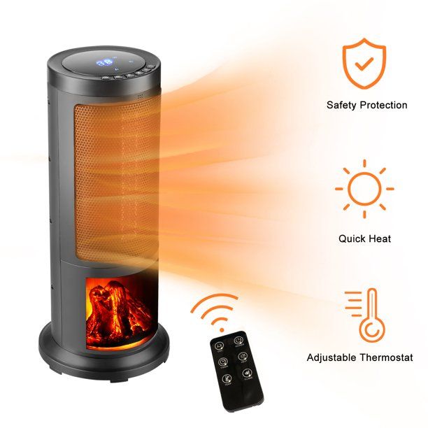 Photo 1 of Ainfox 16.73'' Tower Space Heater Electric with Realistic Flame,Portable Heater with Remote Control,Adjustable Thermostat for Office,Bedroom,Living Room and 12H Timer 1500W - ETL, UL Certified Black
