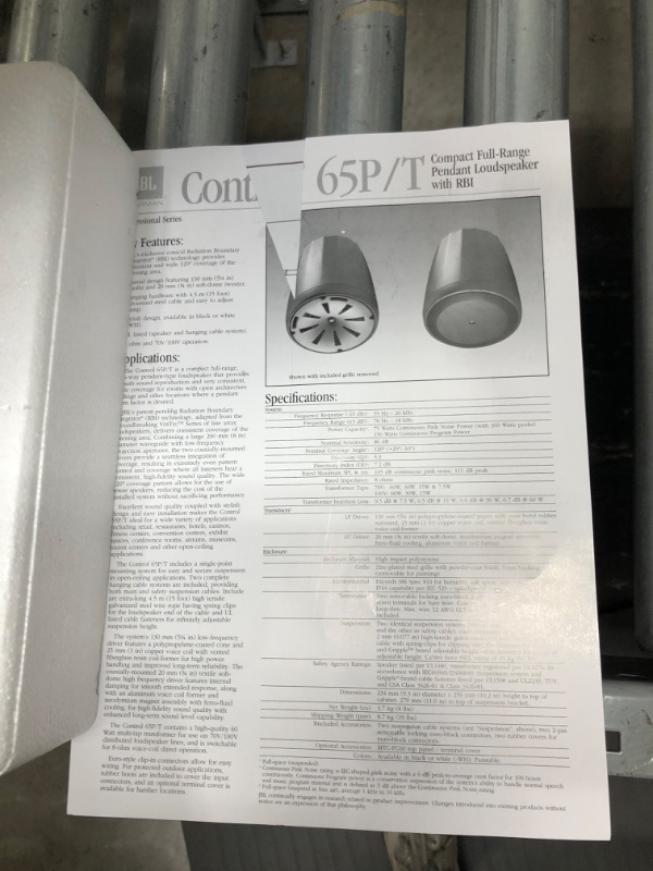 Photo 1 of JBL Professional C65P/T Compact Full-Range Hanging Pendant Speaker, Black, Sold as Pair
