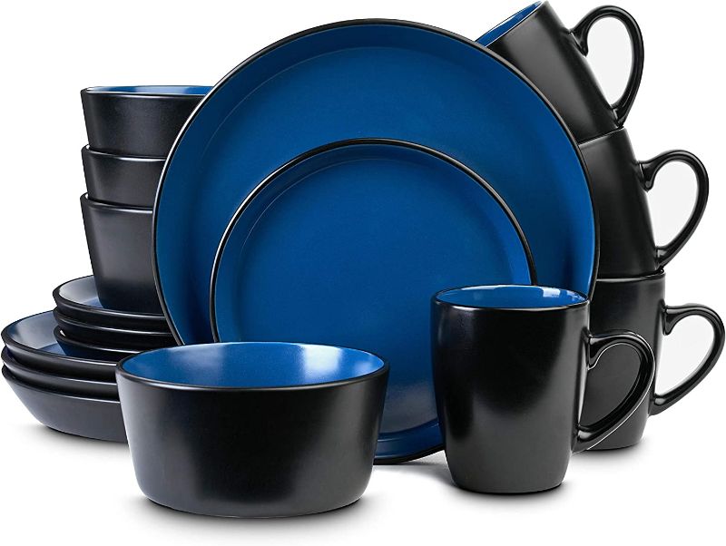 Photo 1 of **incomplete**
Stone Lain 16 Pieces Two-Tone Color Glaze without Rim Stoneware Round Dinnerware Set, Blue and Black
