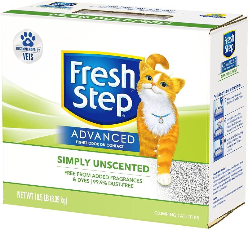 Photo 1 of Fresh Step Advanced Simply Unscented Clumping Clay Cat Litter, 18.5-lb box, 2 pack

**box is damaged, litter is spilling out 