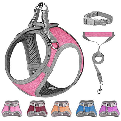 Photo 1 of 2 Pack Bundle Small Dog Harness, Puppy Harness, Soft Dog Harness and Leash Set with a Reflective Collar for Small Dogs,Comfortable and Reflective Dog Vest Harness, Pink Medium