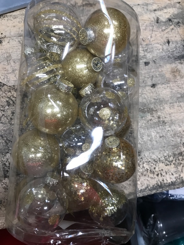 Photo 2 of 25PCS-2.63(67MM) Christmas PET Ball Ornaments Set,Clear Plastic Shatterproof Xmas Tree Ball,Hanging Christmas Home Decorations for Holiday Wedding Xmas Party Decoration (Gold)