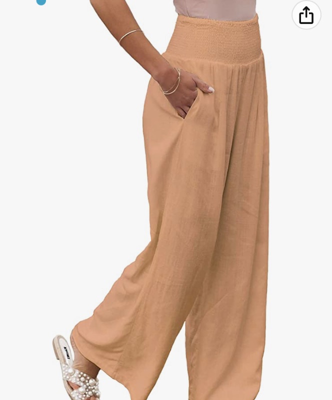 Photo 1 of DISCIPBUSH Linen Pants for Women-Summer Flowy Beach Palazzo Pants for Women, Womens Wide Leg Lounge Pants MEDIUM