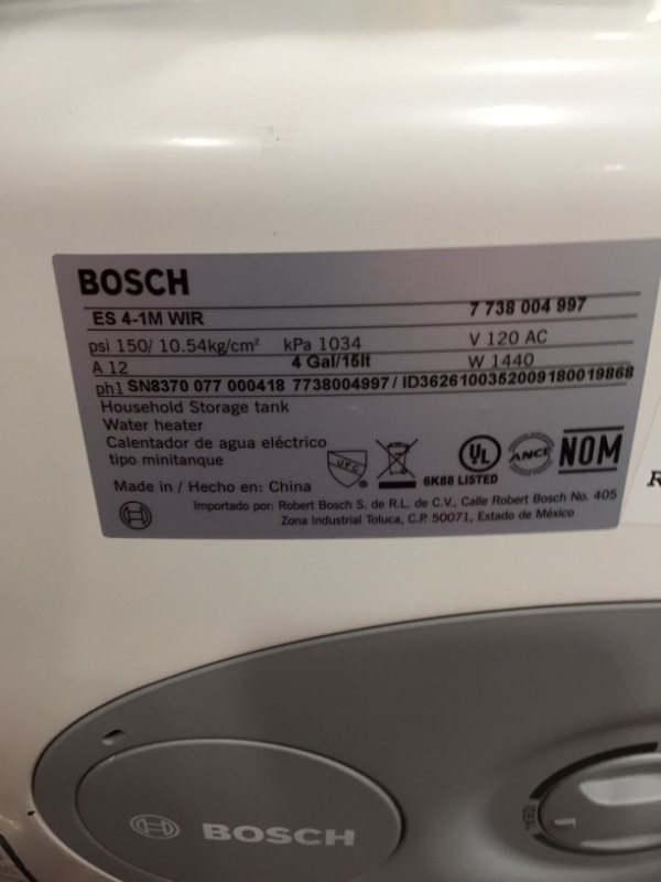 Photo 3 of Bosch Electric Mini-Tank Water Heater Tronic 3000 T 4-Gallon (ES4) - Eliminate Time for Hot Water - Shelf, Wall or Floor Mounted
