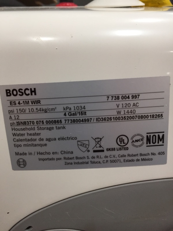 Photo 3 of Bosch Electric Mini-Tank Water Heater Tronic 3000 T 4-Gallon (ES4) - Eliminate Time for Hot Water - Shelf, Wall or Floor Mounted
