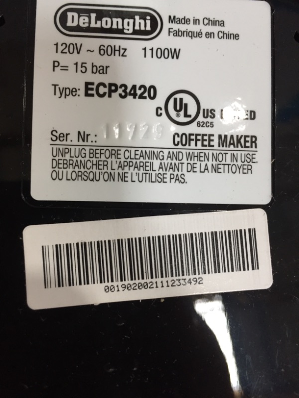 Photo 5 of De'Longhi ECP3420 Bar Pump Espresso and Cappuccino Machine, 15", Black
