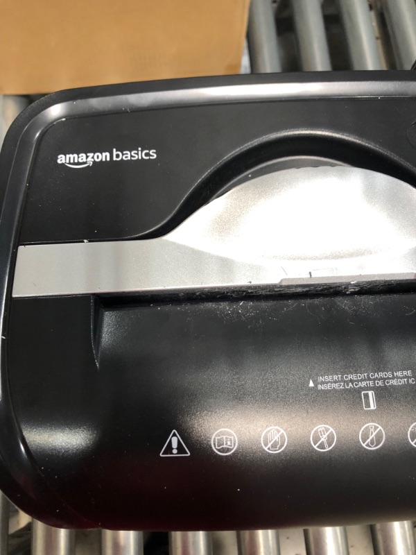 Photo 1 of Amazon Basics 8-Sheet Capacity, Cross-Cut Paper and Credit Card Shredder, 4.1 Gallon

