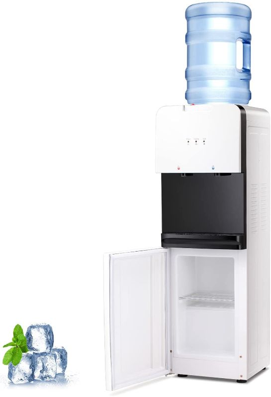 Photo 1 of SWHOME Water Cooler Dispenser Water Cooler - Top Loading, Hot and Cold Water, Child Safety Lock, Slim Design Water Dispenser for Home and Office Use, ETL Approved, White
