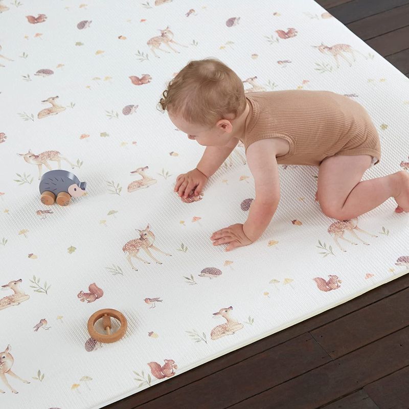 Photo 1 of Baby Foam Play Mat, Tummy Time Mat, Newborn Baby Boy Baby Girl Shower Gifts, Woodland Boho Nursery Activity Mat, Foam Mats for Kids Toddler Nap Mat Non Toxic Reversible for Baby Play Gym,6.5ft x 4.6ft

