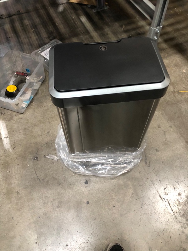 Photo 3 of **HAS DENT**

EKO Mirage-T 50 Liter / 13.2 Gallon Touchless Rectangular Motion Sensor Trash Can, Brushed Stainless Steel Finish
