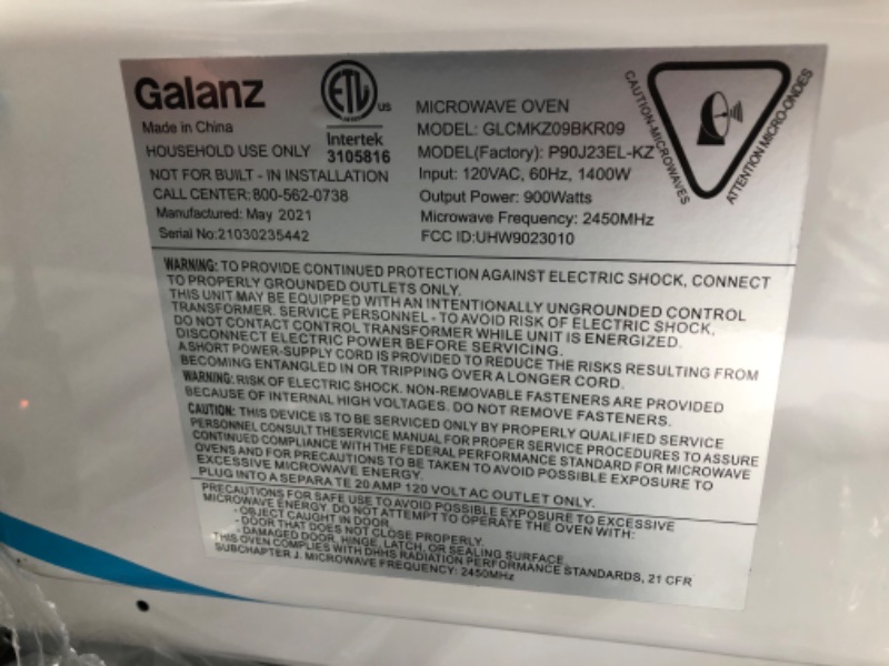 Photo 5 of Galanz GLCMKZ09BKR09 Retro Countertop Microwave Oven with Auto Cook & Reheat, Defrost, Quick Start Functions, Easy Clean with Glass Turntable, Pull Handle, 0.9 cu ft, Black
