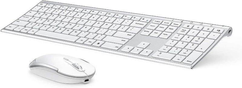 Photo 1 of Wireless Keyboard and Mouse, Vssoplor 2.4GHz Rechargeable Compact Quiet Full-Size Keyboard and Mouse Combo with Nano USB Receiver for Windows, Laptop, PC, Notebook-White and Silver
