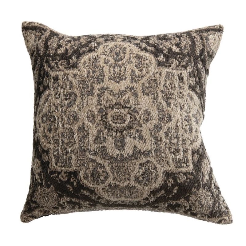 Photo 1 of 18 in. x 18 in. Grey Square Cotton Blend Chenille Jacquard Pillow
