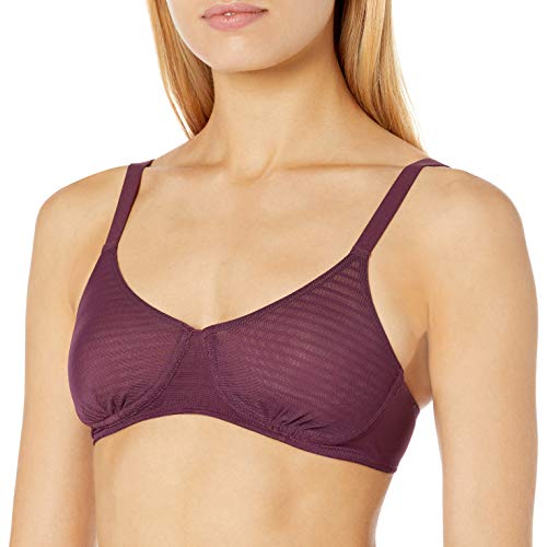 Photo 1 of Amazon Brand - Mae Women's Demi Cup Wireless Mesh Stripe Bra, Grape Wine, 36B
