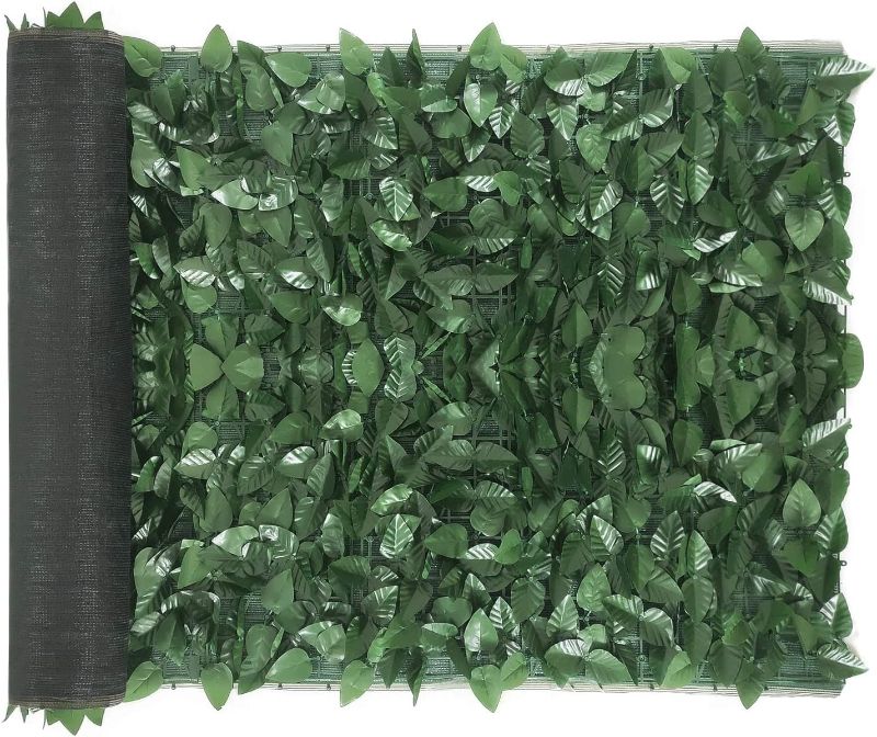 Photo 1 of Ogrmar 98x39 inch Artificial Leaves Privacy Fence Screen Artificial Hedges Fence Outdoor Decorative Faux Ivy Fencing Panel Vine Privacy Fence Wall Screen
