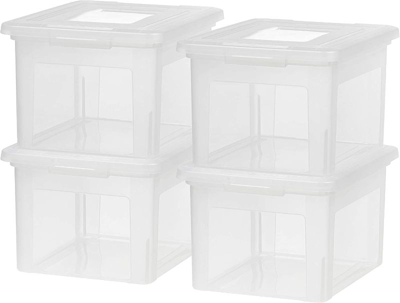 Photo 1 of ** SEE THE LAST IMAGE FOR DAMAGE **
IRIS USA Letter & Legal Size Plastic Storage Bin Tote Organizing File Box with Durable and Secure Latching Lid, Stackable and Nestable, 4 Pack, Clear

