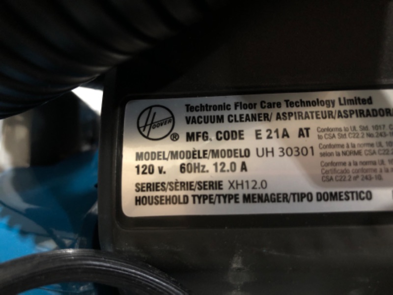 Photo 1 of ** DOES NOT POWER ON ***
*** PARTS OBLY **
 Hoover WindTunnel T-Series Tempo Bagged Upright Vacuum Cleaner with HEPA Media Filter, For Carpet and Hard Floor, UH30301, Blue

