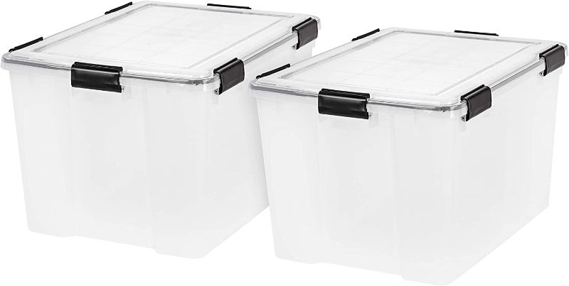 Photo 1 of ** ONLY THE TWO LID SIDE END CRACK **
** SEE THE IMAGE FOR DAMAGE **
IRIS USA 74 Quart Weathertight Plastic Storage Bin Tote Organizing Container with Durable Lid and Seal and Secure Latching Buckles, 2 Pack
