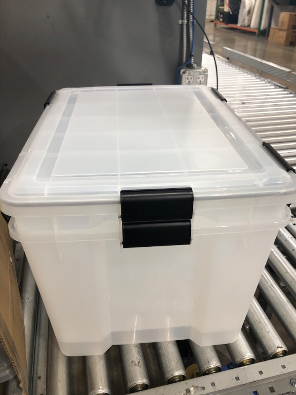 Photo 2 of ** ONLY THE TWO LID SIDE END CRACK **
** SEE THE IMAGE FOR DAMAGE **
IRIS USA 74 Quart Weathertight Plastic Storage Bin Tote Organizing Container with Durable Lid and Seal and Secure Latching Buckles, 2 Pack
