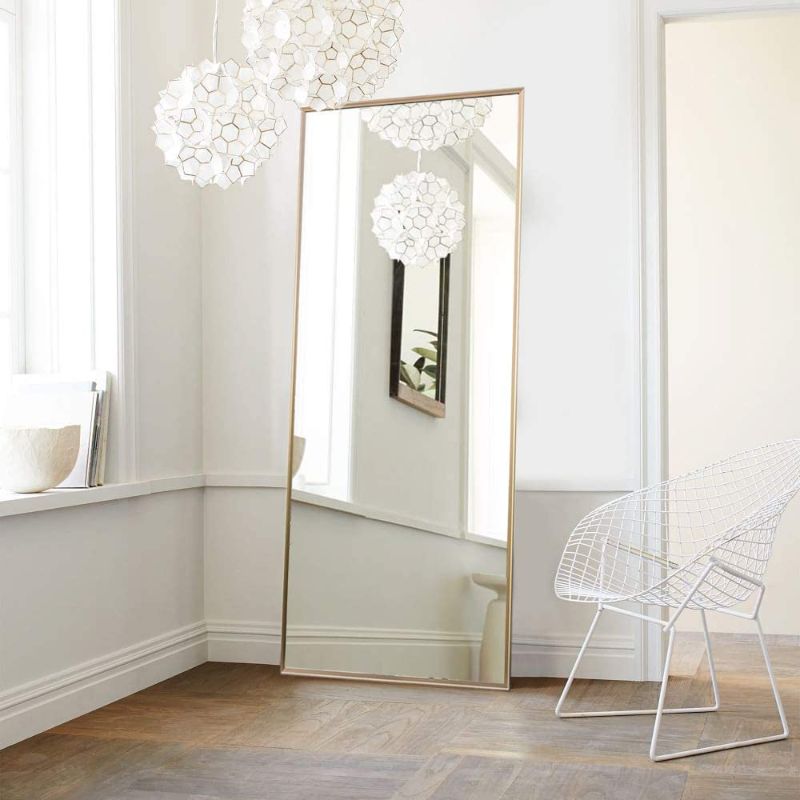 Photo 1 of ** DOES NOT COME WITH THE DISPLAY ONLY THE MIRROR **
 NeuType Full Length Mirror Floor Mirror with Standing Holder Bedroom/Locker Room Standing/Hanging Mirror Dressing Mirror Wall-Mounted Mirror (Golden)
62" X 22"