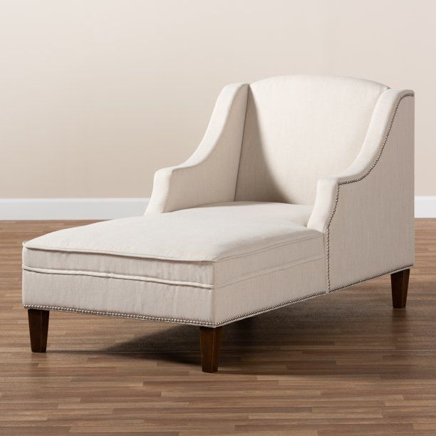 Photo 1 of Baxton Studio Leonie Modern and Contemporary Beige Fabric Upholstered Wenge Brown Finished Chaise Lounge (BOX 1 OF 2)
