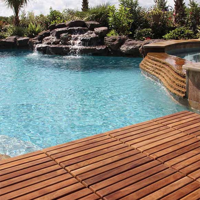 Photo 1 of 2  Bare Decor EZ-Floor Interlocking Flooring Tiles in Solid Teak Wood (Set of 10) Long 9 Slat
