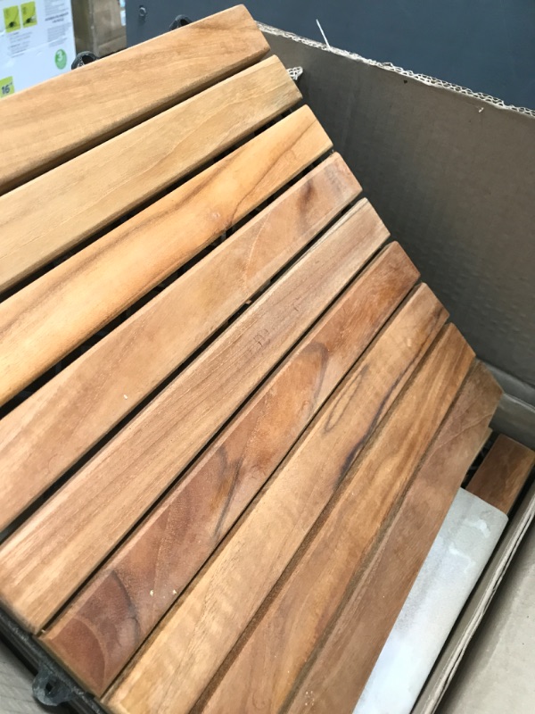 Photo 1 of 2  Bare Decor EZ-Floor Interlocking Flooring Tiles in Solid Teak Wood (Set of 10) Long 9 Slat
