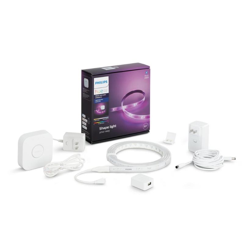 Photo 1 of Philips Hue Lightstrip Starter Kit (80 Light Strip Base Plug Hue Hub) Compatible with Alexa Google Assistant White
