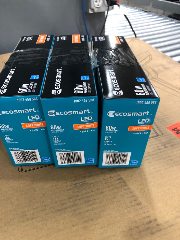 Photo 2 of 3ct EcoSmart 60-Watt Equivalent A19 Dimmable ENERGY STAR Frosted Filament LED Light Bulb Soft White (4-Pack)
