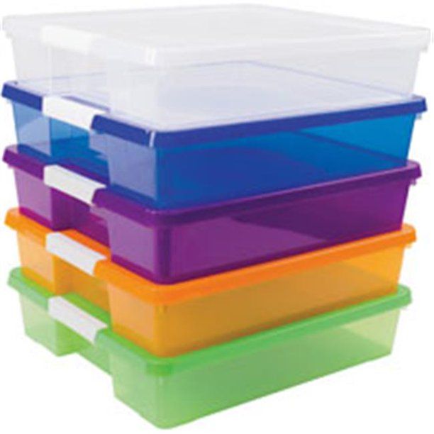 Photo 1 of Storex 12x12 Stack & Store Box, Assorted Colors, Case of 5