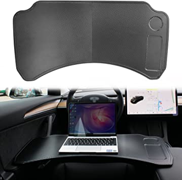 Photo 1 of Sionse Foldable Car Laptop Tray Desk Compatible with Tesla Model Y Model 3, Carbon Fiber Food Tray Table for Working, Travel & Eat Lunch in Car, Upgraded Steering Wheel Tray - Comfortable & Big Space
