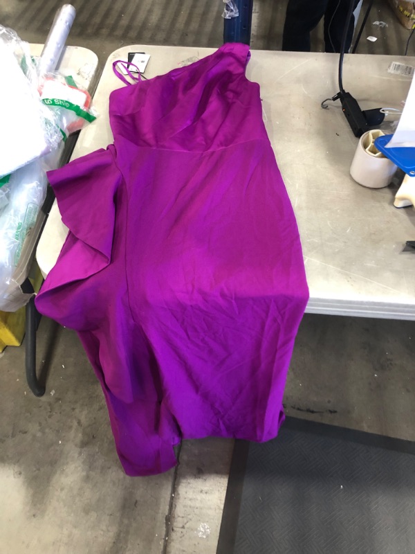 Photo 4 of ADRIANNA PAPELL ONE SHOULDER SATIN CREPE GOWN
COLOR WILD ORCHID SIZE 2 