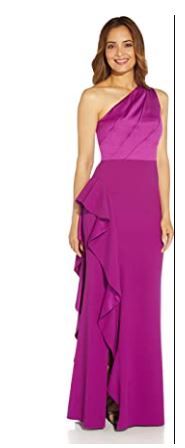 Photo 1 of ADRIANNA PAPELL ONE SHOULDER SATIN CREPE GOWN
COLOR WILD ORCHID SIZE 2 