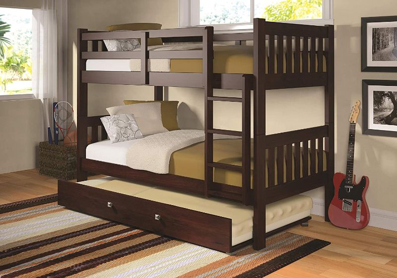 Photo 1 of ***INCOMPLETE BOX 1 0F 2 ONLY*** Donco Kids Mission Bunk Bed withTrundle Twin/Twin Dark Cappuccino
