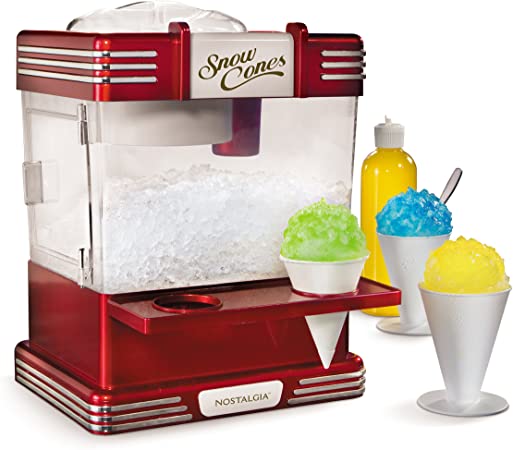 Photo 1 of Nostalgia RSM602 Countertop Snow Cone Maker Makes 20 Icy Treats, Includes 2 Reusable Plastic Cups & Ice Scoop, Retro Red