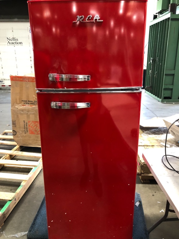 Photo 4 of **MINOR DAMAGE** RCA 7.5 Cu. Ft. Top Freezer Refrigerator in Red - RETRO, RFR786
