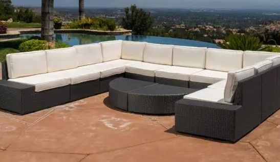 Photo 1 of **MISSING OTHER SECTIONS* ONLY 2 SEATS* Noble House
Santa Cruz Gray 12-Piece Wicker Outdoor Sectional Set with White Cushions