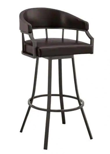 Photo 1 of **MISSING HARDWARE** Armen Living
Palmdale 36 in. Brown Low Back Java Brown Metal 26 in. Swivel Bar Stool with Faux Leather Seat